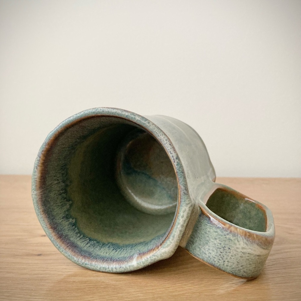 studio pottery artist signed rustic mug cup farmhouse cottage green blue brown - Picture 8 of 11